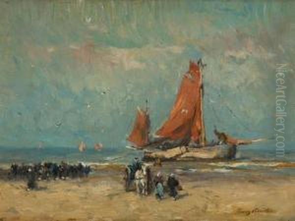 L'arrivee D'unebarque Oil Painting by Frans Courtens