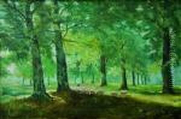 Moutons Dans Les Sous-bois Oil Painting by Frans Courtens