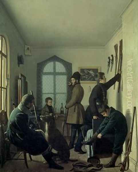 Preparations for Hunting Oil Painting by Jevgraf Fiodorovitch Krendovsky