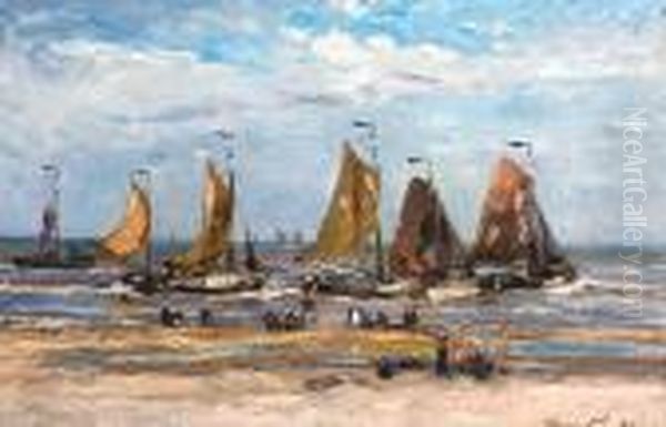 Ledepart Des Pecheurs Oil Painting by Frans Courtens