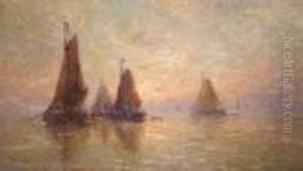 Bateaux Au Crepuscule Oil Painting by Frans Courtens