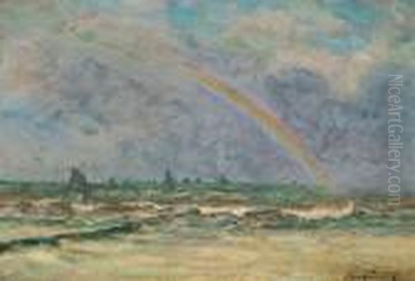 Marine Met Regenboog Oil Painting by Frans Courtens