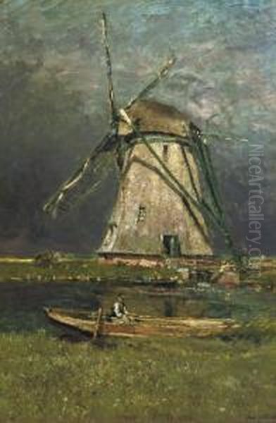 Fishing By The Mill Oil Painting by Frans Courtens