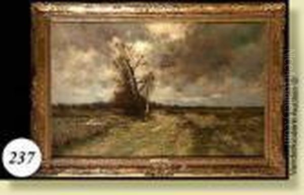 Berger Et Ses Moutons Sous Un Ciel D'orage Oil Painting by Frans Courtens