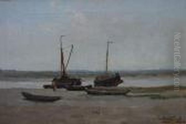 Bateaux Sur La Greve Oil Painting by Frans Courtens