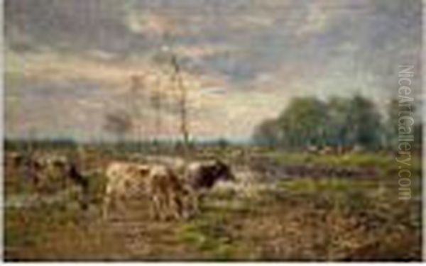 Cows In A Meadow Oil Painting by Frans Courtens