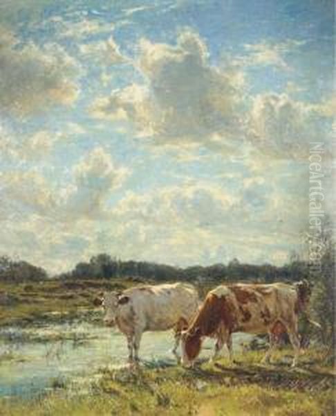 Bords De La Zan (matin); Cows By The Zaan, Holland Oil Painting by Frans Courtens