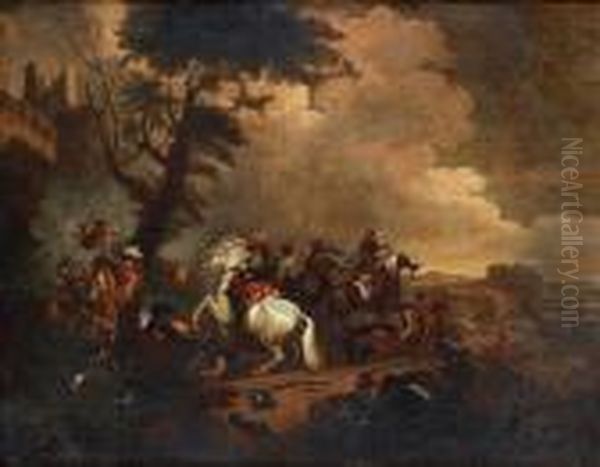 Cavalry Battle Oil Painting by Jacques Courtois Le Bourguignon