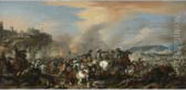 Battle Scene Oil Painting by Jacques Courtois Le Bourguignon