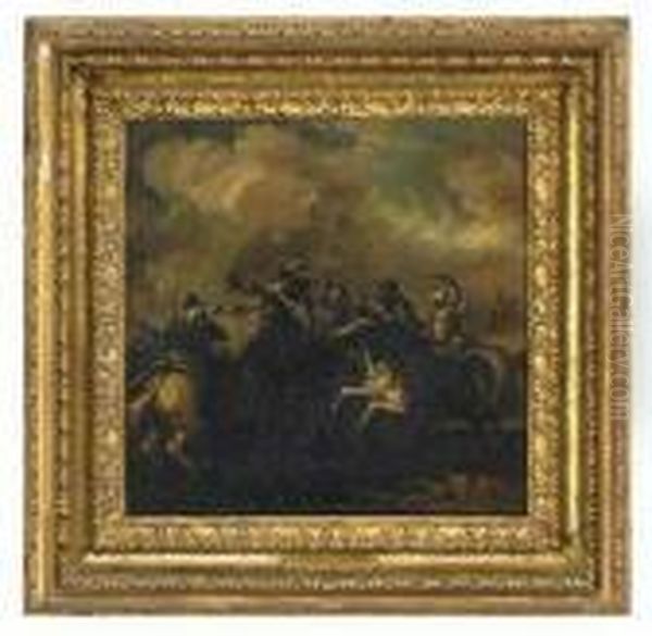 A Cavalry Skirmish Oil Painting by Jacques Courtois Le Bourguignon