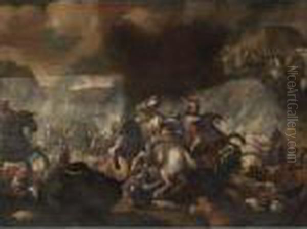 Battle Scene Oil Painting by Jacques Courtois Le Bourguignon