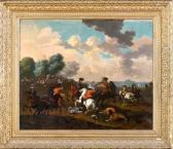 Scena Di Battaglia Tra Cavalieri Cristiani Oil Painting by Jacques Courtois Le Bourguignon