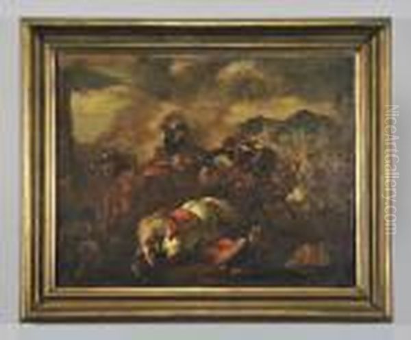 Battaglia Tra Cavalieri Oil Painting by Jacques Courtois Le Bourguignon