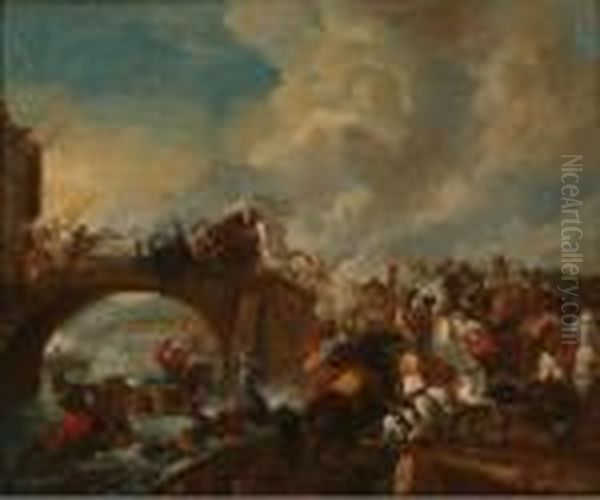 Heroic Continental Battle Scene Oil Painting by Jacques Courtois Le Bourguignon