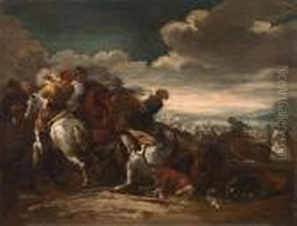 Battaglia Tra Cavalieri Imperiali E Turchi Oil Painting by Jacques Courtois Le Bourguignon