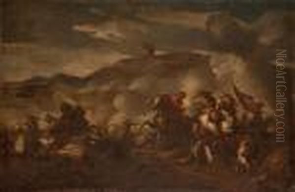 Scene De Bataille Oil Painting by Jacques Courtois Le Bourguignon