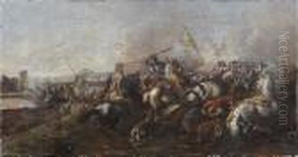 Choc De Cavalerie Avec Des Turcs Oil Painting by Jacques Courtois Le Bourguignon