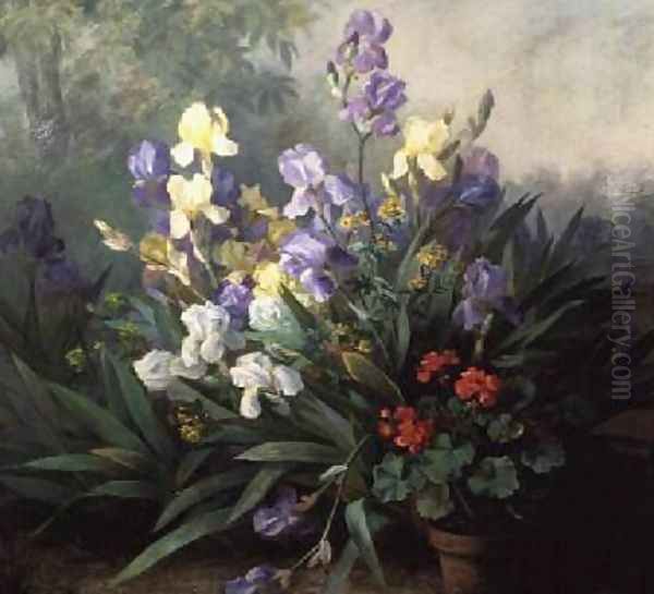 Floral Landscape with Irises Oil Painting by Barbara Koch