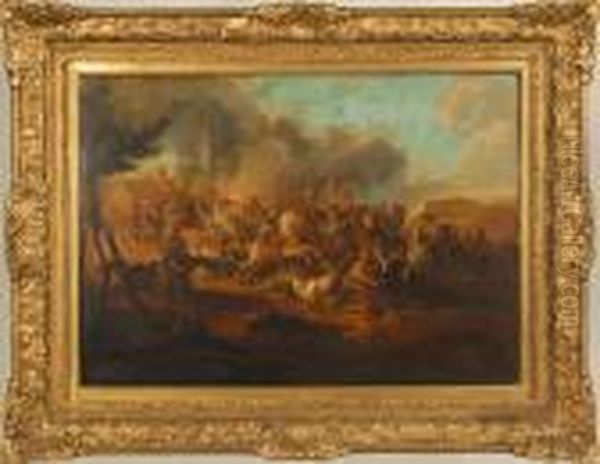 Cavalry Skirmish Oil Painting by Jacques Courtois Le Bourguignon