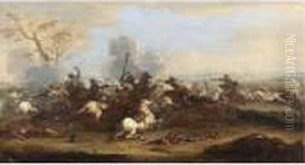 Scena Di Battaglia Oil Painting by Jacques Courtois Le Bourguignon