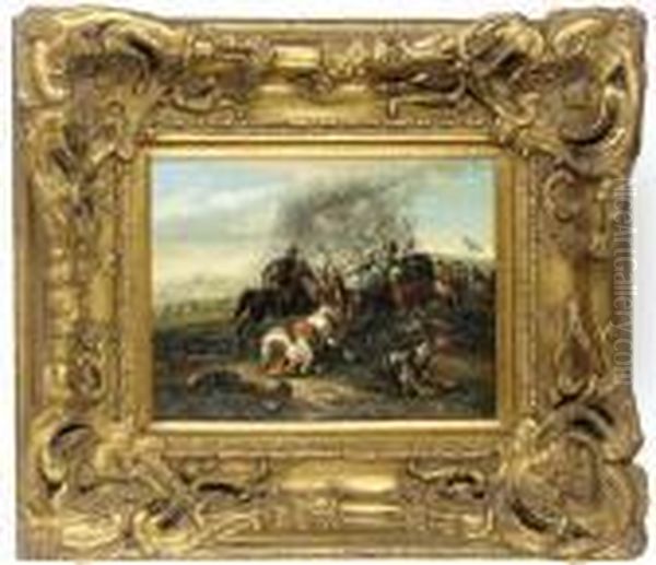 A Cavalry Skirmish Oil Painting by Jacques Courtois Le Bourguignon