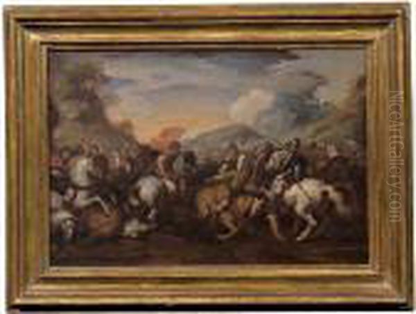 Battaglia Tra Cavalieri Imperiali E Turchi Oil Painting by Jacques Courtois Le Bourguignon