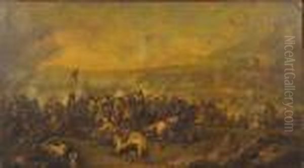 Epic Equestrian Battle Oil Painting by Jacques Courtois Le Bourguignon