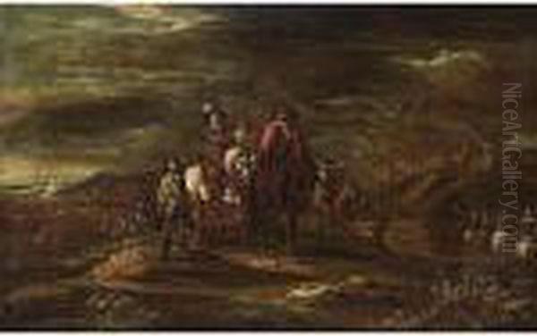 Horsemen In A Landscape Oil Painting by Jacques Courtois Le Bourguignon