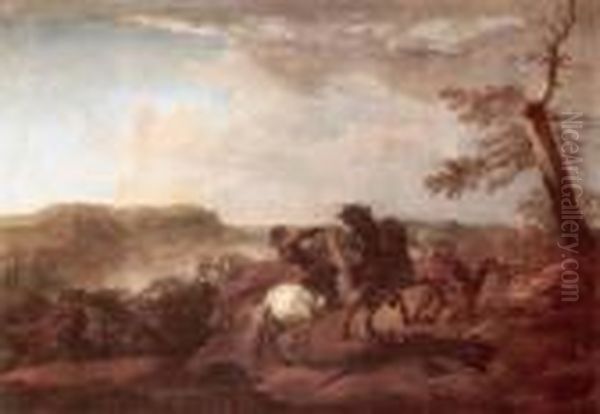 Cavalry Skirmish Oil Painting by Jacques Courtois Le Bourguignon