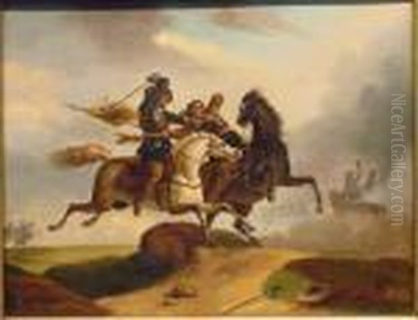 Skirmish For The Flag Oil Painting by Jacques Courtois Le Bourguignon