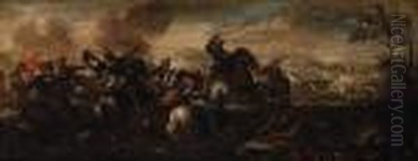 Cavalry Skirmishes Between Crusaders And Turks Oil Painting by Jacques Courtois Le Bourguignon