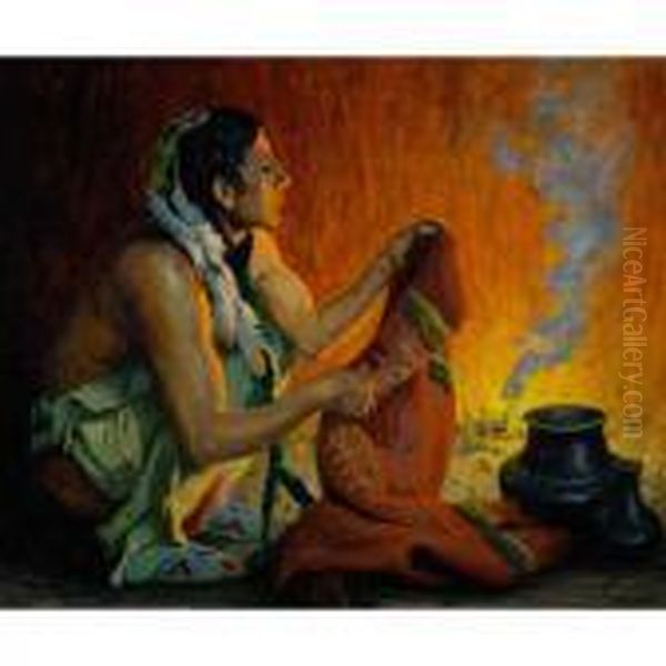 Smoke Ceremony Oil Painting by Eanger Irving Couse