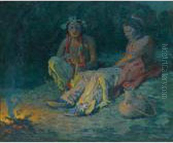 Moonlight Campfire Oil Painting by Eanger Irving Couse