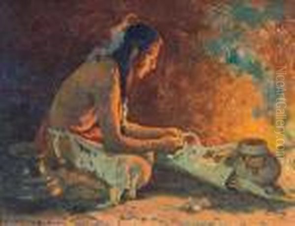 Indian By Firelight Oil Painting by Eanger Irving Couse