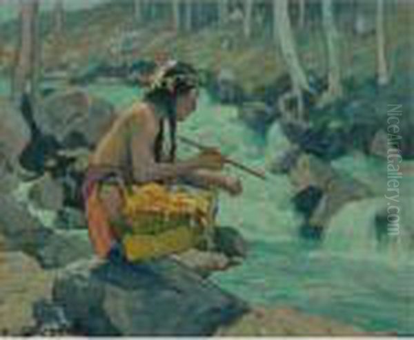 Indian By A Stream Oil Painting by Eanger Irving Couse