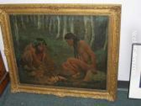 American Indians Seated By A Campfire Oil Painting by Eanger Irving Couse