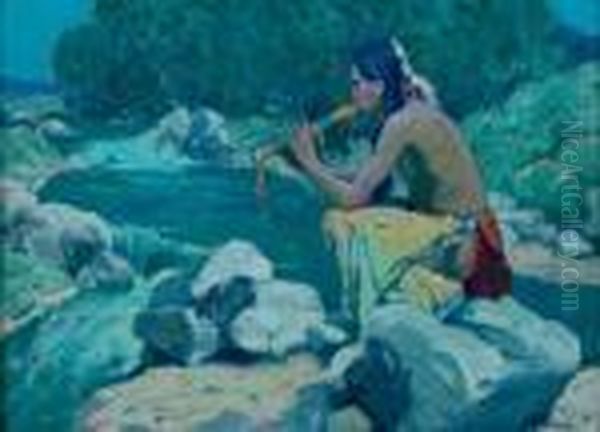 Flute Player, Rio Lucero, Taos, Nm Oil Painting by Eanger Irving Couse