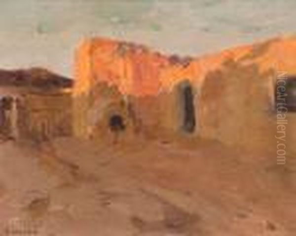 Title: Taos Courtyard Oil Painting by Eanger Irving Couse