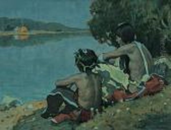 Moonlight - The Home Camp Oil Painting by Eanger Irving Couse