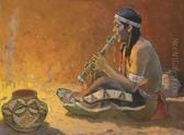 Flute Player Oil Painting by Eanger Irving Couse