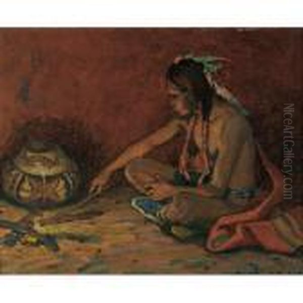 Pueblo Fireside Oil Painting by Eanger Irving Couse