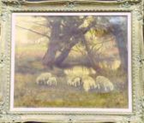 Sheep Grazing At The Edge Of A Pond Oil Painting by Eanger Irving Couse