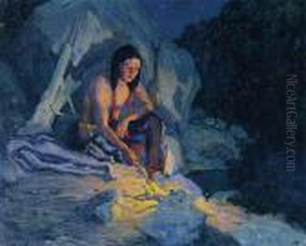 The Camping Place (firelight) Oil Painting by Eanger Irving Couse