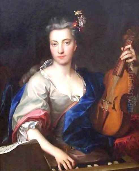 Young Woman Playing the Voile dAmore Oil Painting by Johann Kupezky or Kupetzky