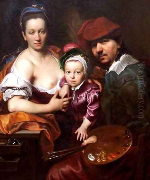 The Artist and his Family Oil Painting by Johann Kupezky or Kupetzky