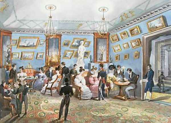 A Society Drawing Room Oil Painting by Karl Ivanovich Kolmann