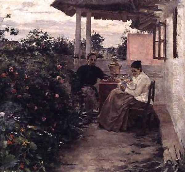 On the Verandah Oil Painting by Kiviak Konstantinov Kostandi