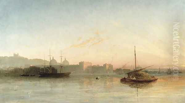 View of the Thames at Greenwich Oil Painting by William Adolphu Knell