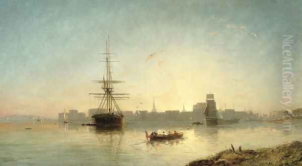 View of the Thames Estuary with Shipping Oil Painting by William Adolphu Knell