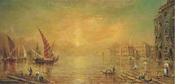 View over the Venetian lagoon Oil Painting by William Adolphu Knell